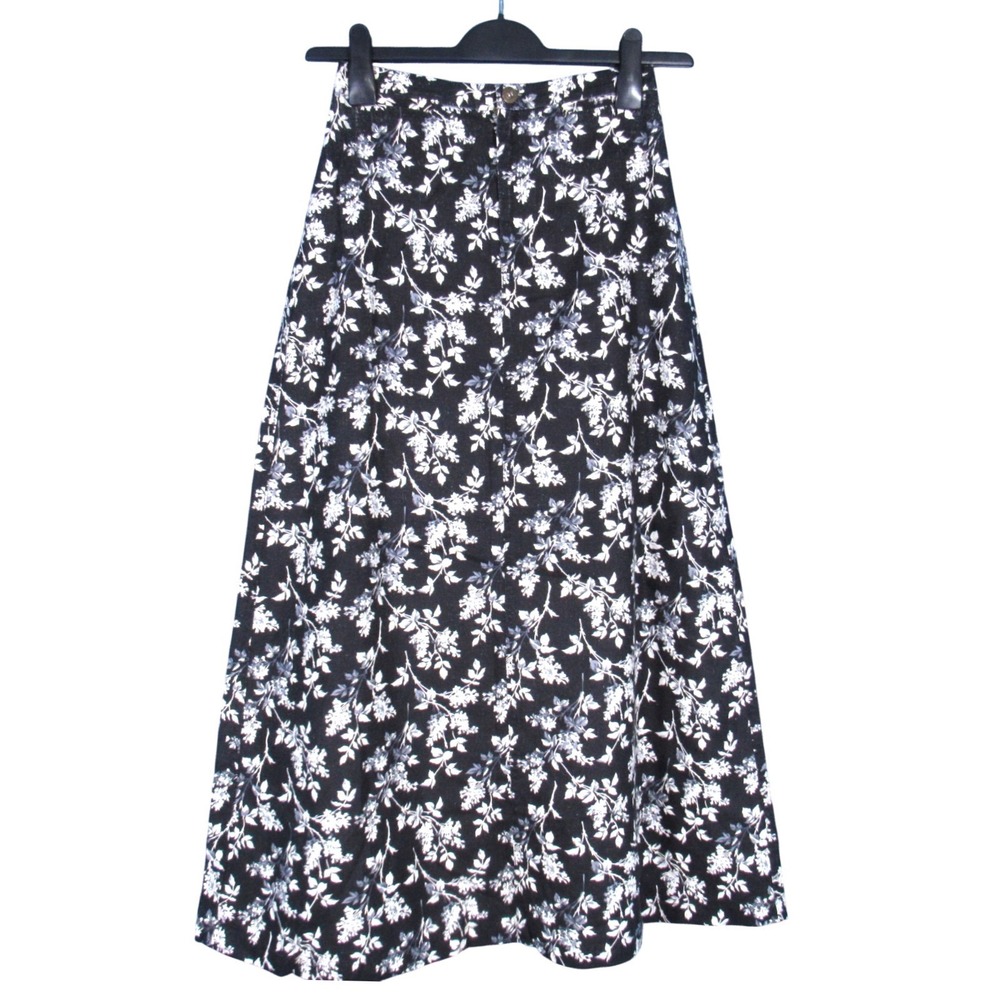 LIZ CLAIBORNE Vintage Black LINEN BLEND Floral BUTTON/ZIP Maxi A-LINE SKIRT Sz 4